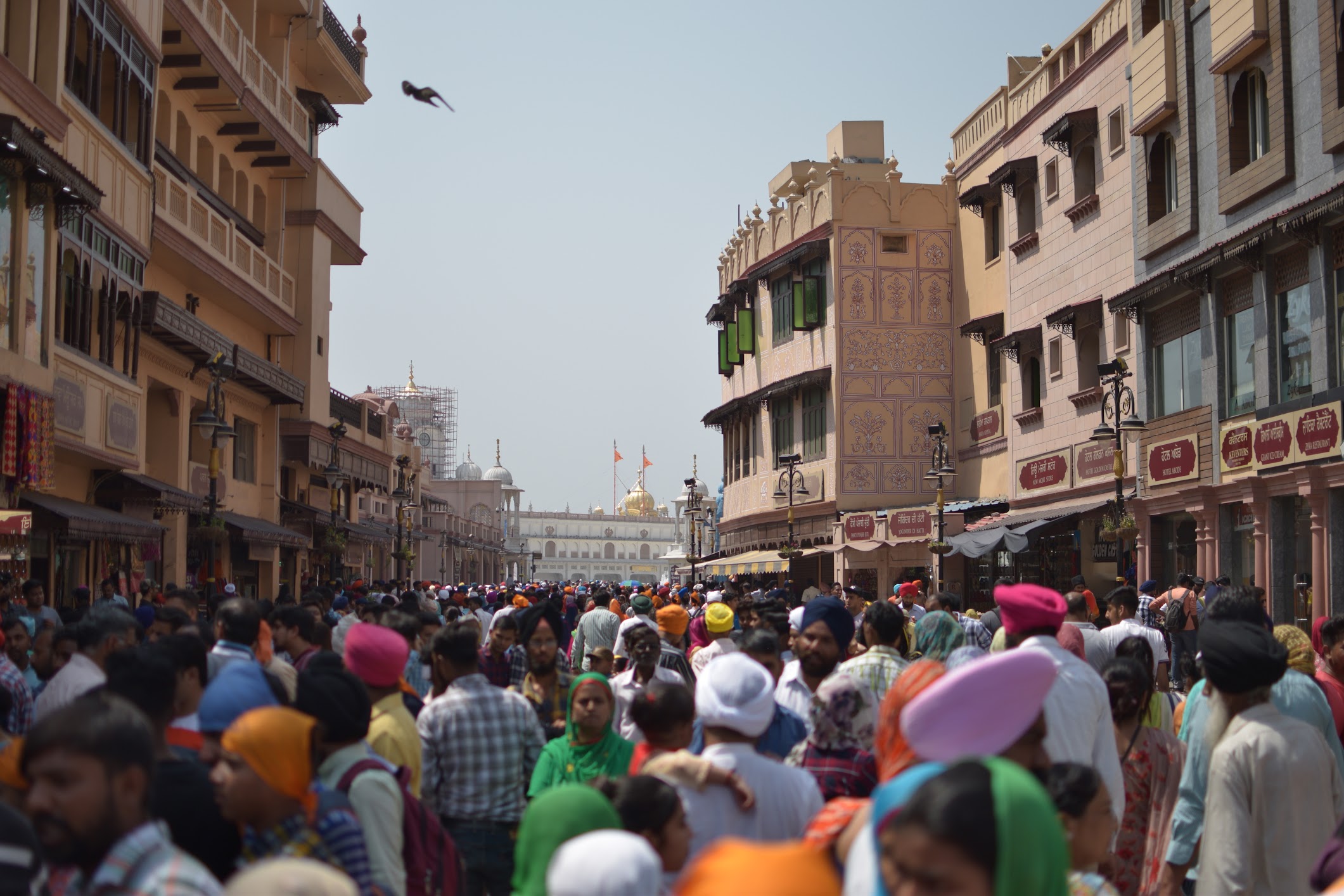 Crowded historic street in India