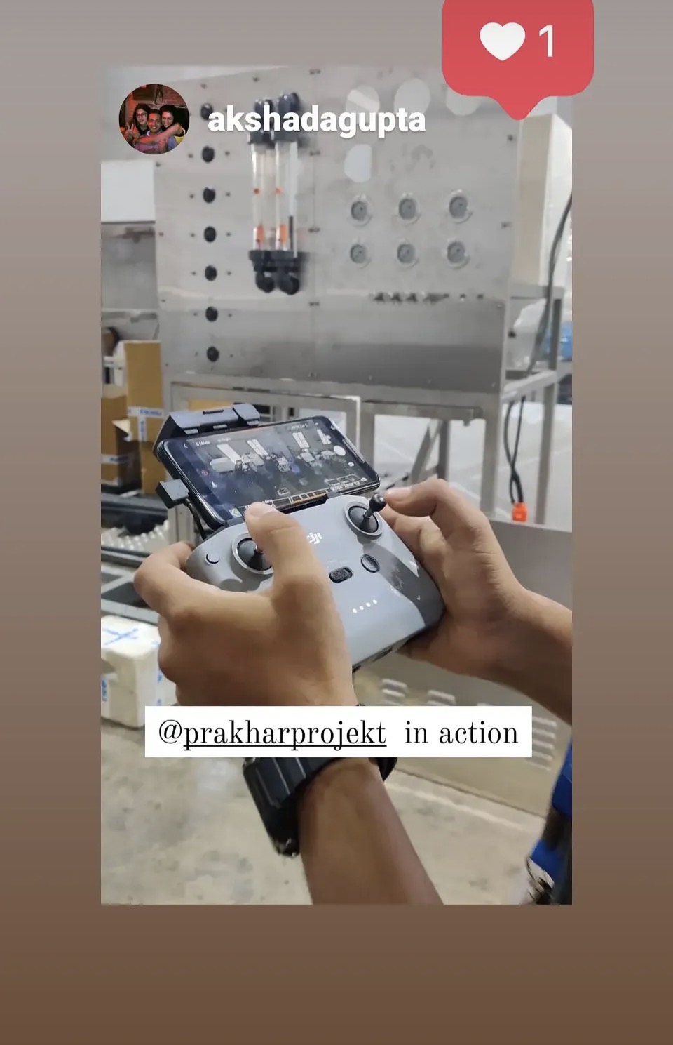 Aerial production work inside an industrial facility