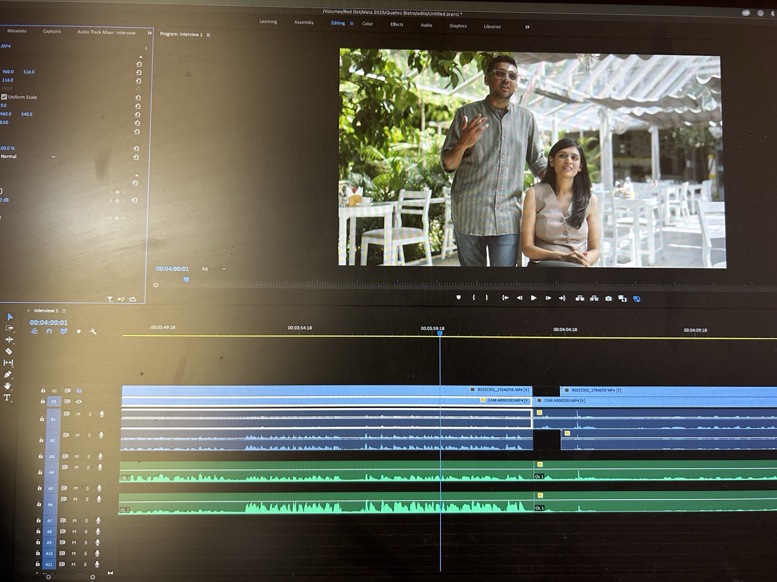 Editing the Quattro Bistro interview in post-production
