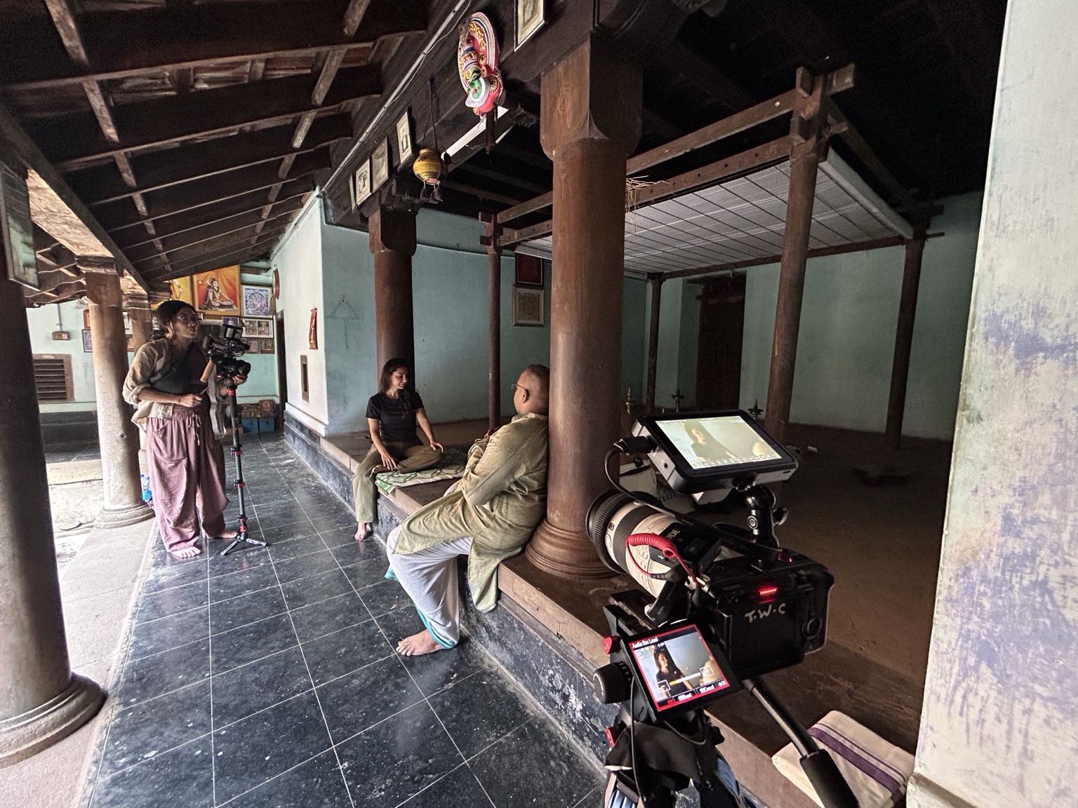 Production team working outdoors